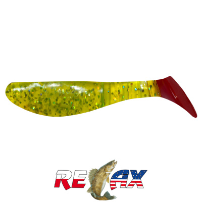Виброхвост Relax Kopyto 3.0" Tail (T028 chartreuse-hologram glitter red)