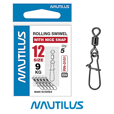 Вертлюг с застежкой Nautilus Rolling Swivel with Nice Snap (№12,  9кг.5шт.)
