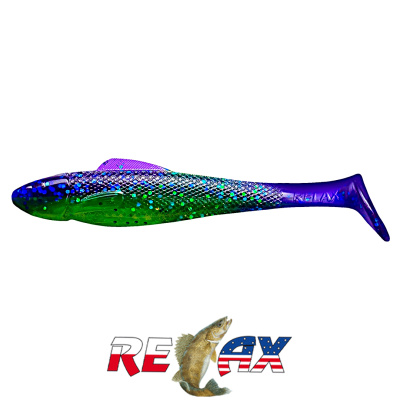Виброхвост Relax Ohio 4.0" Laminat (L523 grape-blue glitter chartreuse-green glitter)