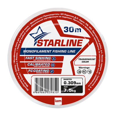 Леска Iam Starline 30m прозрачный (0,309, 7,5kg)