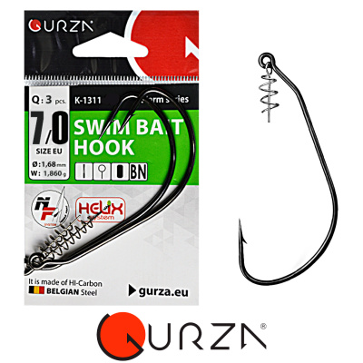 Офсет Gurza K-1311 Swim Bait Hook с фиксатором (№  7/0, 3шт.)