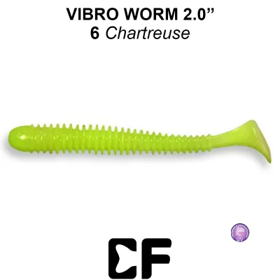 Виброхвост CF Vibro Worm 2.0" (3-50-6-6 UV chartreuse Кальмар)