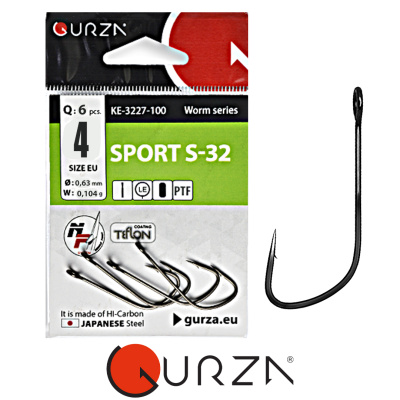 Крючок одинарный Gurza Sport S-32 PTF (№ 4, 6шт.)