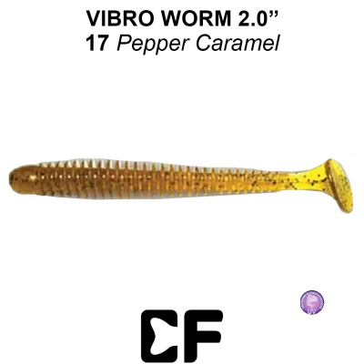 Виброхвост CF Vibro Worm 2.0" (3-50-17-6 UV pepper caramel Кальмар)