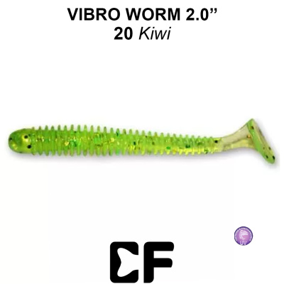 Виброхвост CF Vibro Worm 2.0" (3-50-20-6 UV kiwi Кальмар)