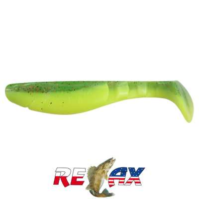 Виброхвост Relax Kopyto 4.0"L Laminat (L002 lime-orange, black glitter silk)
