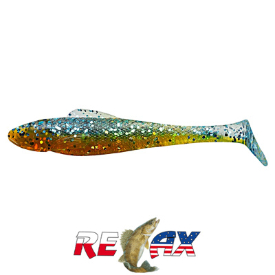 Виброхвост Relax Ohio 4.0" Laminat (L646 clear-sky blue glitter rootbeer-gold glitter)