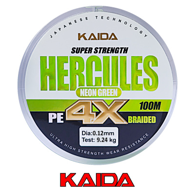 Плетёный шнур Kaida Hercules 4X 100м Neon Green (0,12, 9,24кг)