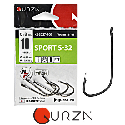 Крючок одинарный Gurza Sport S-32 PTF (№10, 8шт.)
