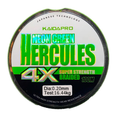 Шнур Kaida Hercules 4X 100м neon green (0,20, 16,44kg)