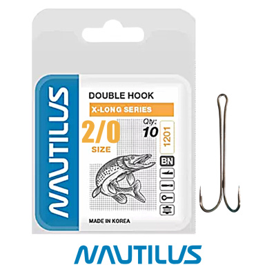 Двойной крючок Nautilus Double X-Long series Worm 1201BN (№ 2/0)