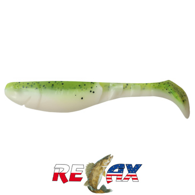 Виброхвост Relax Kopyto 4.0"L Laminat (L045 chartreuse-black jumbo glitter white)
