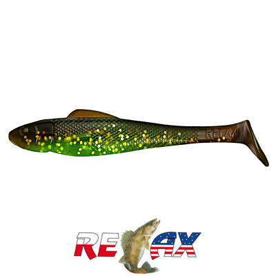 Виброхвост Relax Ohio 4.0" Laminat (L052 motor oil chartreuse-silver glitter)