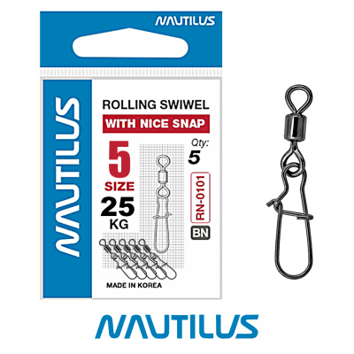 Вертлюг с застежкой Nautilus Rolling Swivel with Nice Snap (№ 5, 25кг.5шт.)