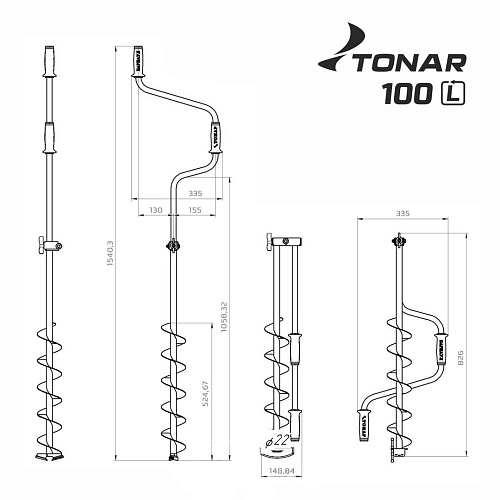 Ледобур Тонар ЛР Двуручный левое вращение 10